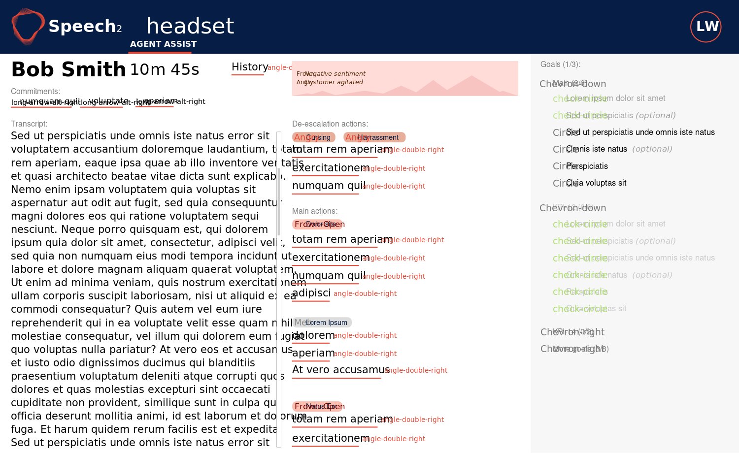 Agent Assist showing a negative sentiment alert and de-escalation prompts