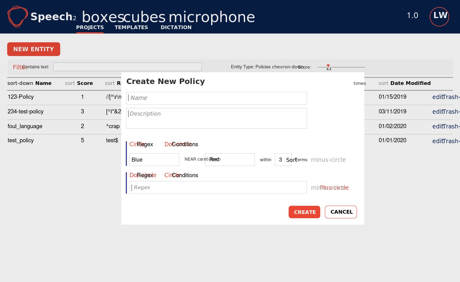 Policy authoring with regex and proximity conditions